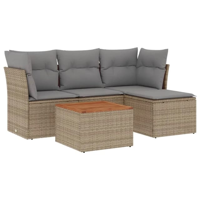 vidaXL 5-Tlg Garten-Sofagarnitur mit Kissen Beige Poly Rattan 3255940