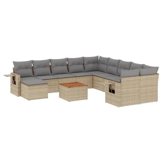vidaXL 12-Tlg Garten-Sofagarnitur mit Kissen Beige Poly Rattan 3257193