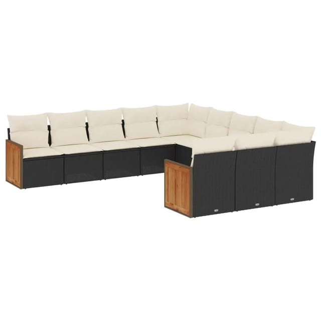 vidaXL 11-Tlg Garten-Sofagarnitur mit Kissen Schwarz Poly Rattan 3228107