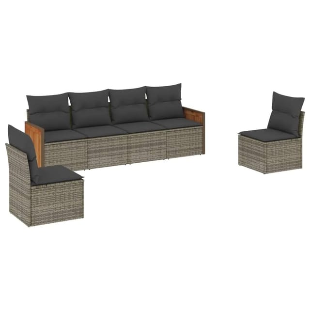 vidaXL 6-Tlg Garten-Sofagarnitur mit Kissen Grau Poly Rattan 3227544