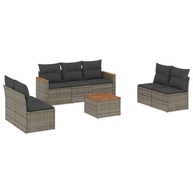 vidaXL 8-Tlg Garten-Sofagarnitur mit Kissen Grau Poly Rattan 3225885