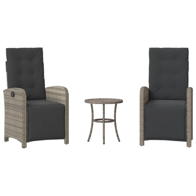 vidaXL 3-Tlg Bistro-Set mit Kissen Grau Poly Rattan 365203