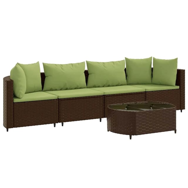 vidaXL 5-Tlg Garten-Sofagarnitur mit Kissen Braun Poly Rattan 3308374