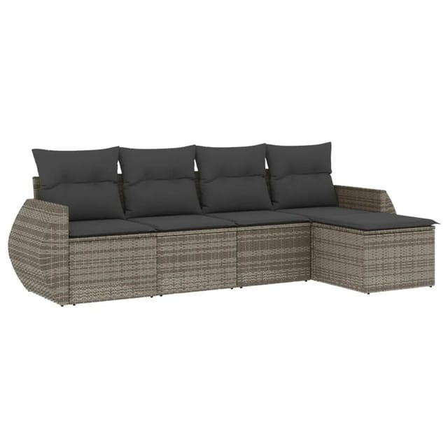 vidaXL 5-Tlg Garten-Sofagarnitur mit Kissen Grau Poly Rattan 3221289