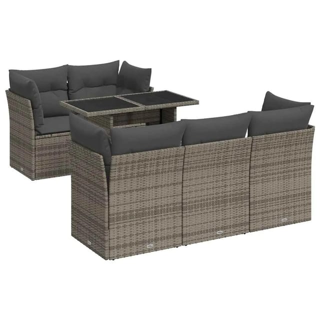 vidaXL 6-Tlg Garten-Sofagarnitur mit Kissen Grau Poly Rattan 3326101