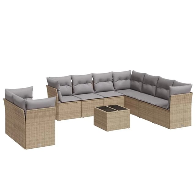 vidaXL 10-Tlg Garten-Sofagarnitur mit Kissen Beige Poly Rattan 3217849