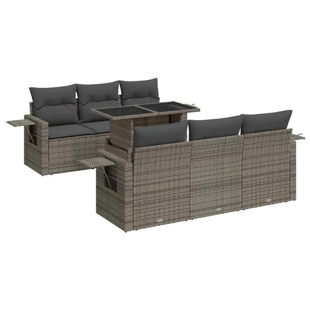 vidaXL 7-Tlg Garten-Sofagarnitur mit Kissen Grau Poly Rattan 3326421