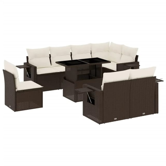 vidaXL 9-Tlg Garten-Sofagarnitur mit Kissen Braun Poly Rattan 3268043