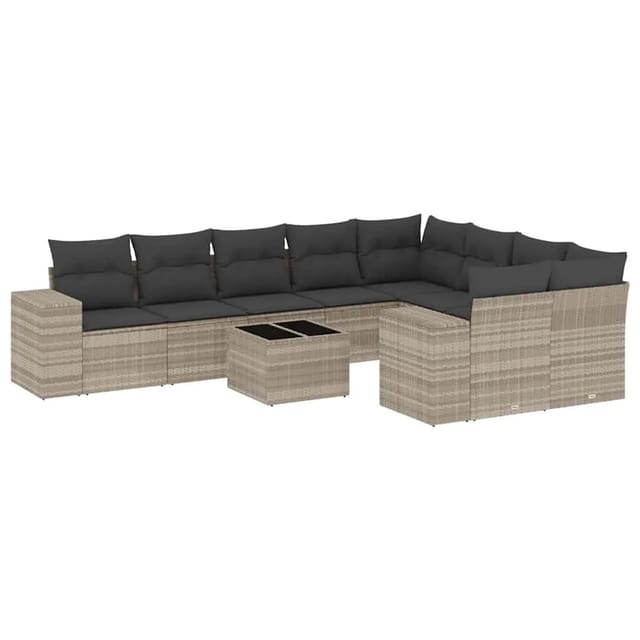 vidaXL 10-Tlg Garten-Sofagarnitur mit Kissen Hellgrau Poly Rattan 3223051