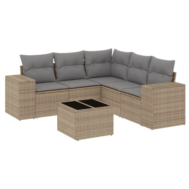 vidaXL 6-Tlg Garten-Sofagarnitur mit Kissen Beige Poly Rattan 3222558