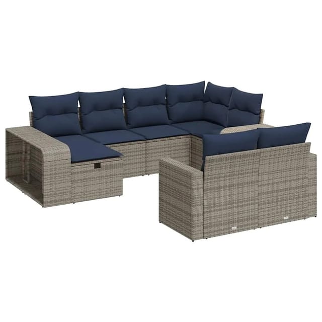 vidaXL 10-Tlg Garten-Sofagarnitur mit Kissen Grau Poly Rattan 3326065