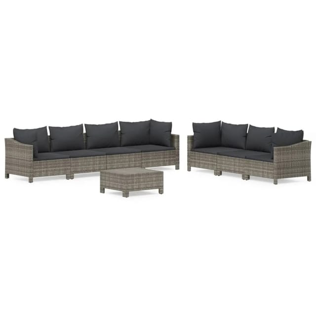 vidaXL 8-Tlg Garten-Lounge-Set mit Kissen Grau Poly Rattan 3187267