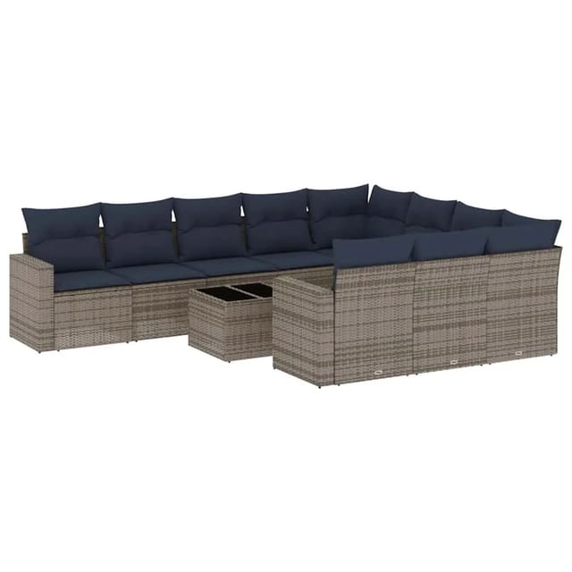 vidaXL 11-Tlg Garten-Sofagarnitur mit Kissen Grau Poly Rattan 3219491