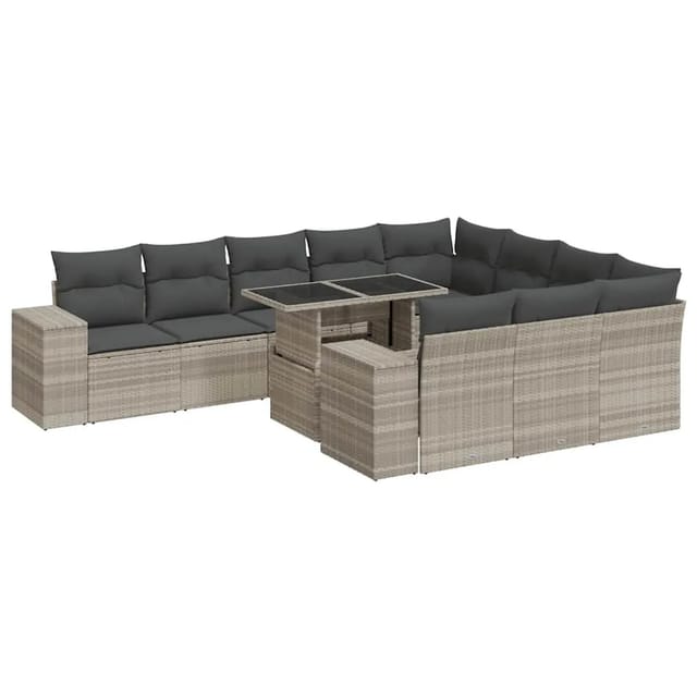 vidaXL 11-Tlg Garten-Sofagarnitur mit Kissen Hellgrau Poly Rattan 3326873