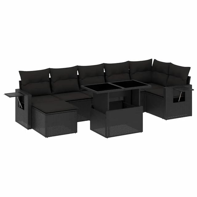 vidaXL 8-Tlg Garten-Sofagarnitur mit Kissen Schwarz Poly Rattan 3268055