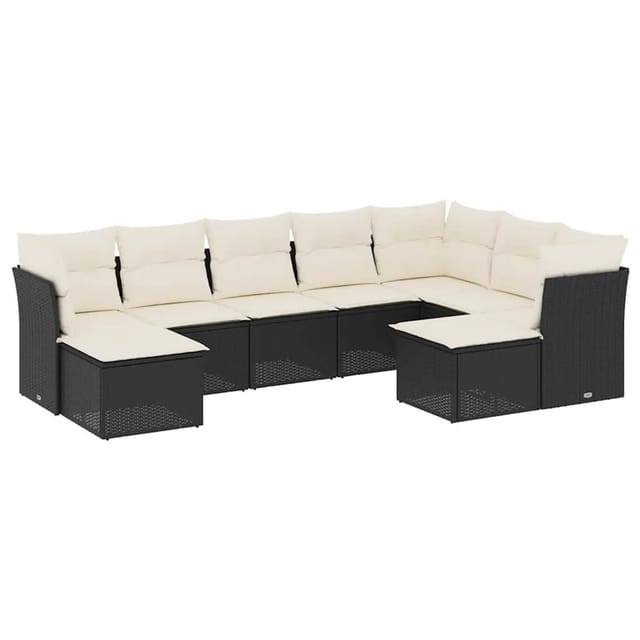 vidaXL 9-Tlg Garten-Sofagarnitur mit Kissen Schwarz Poly Rattan 3250405