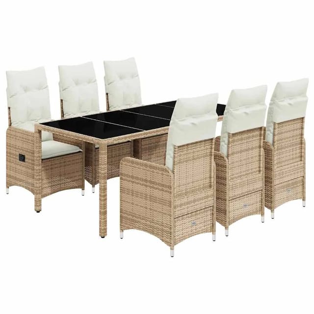 vidaXL 7-Tlg Garten-Bistro-Set mit Kissen Beige Poly Rattan 3277101