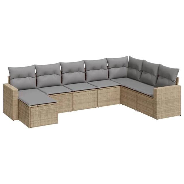 vidaXL 8-Tlg Garten-Sofagarnitur mit Kissen Beige Poly Rattan 3219349
