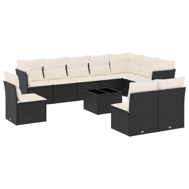 vidaXL 11-Tlg Garten-Sofagarnitur mit Kissen Schwarz Poly Rattan 3249645