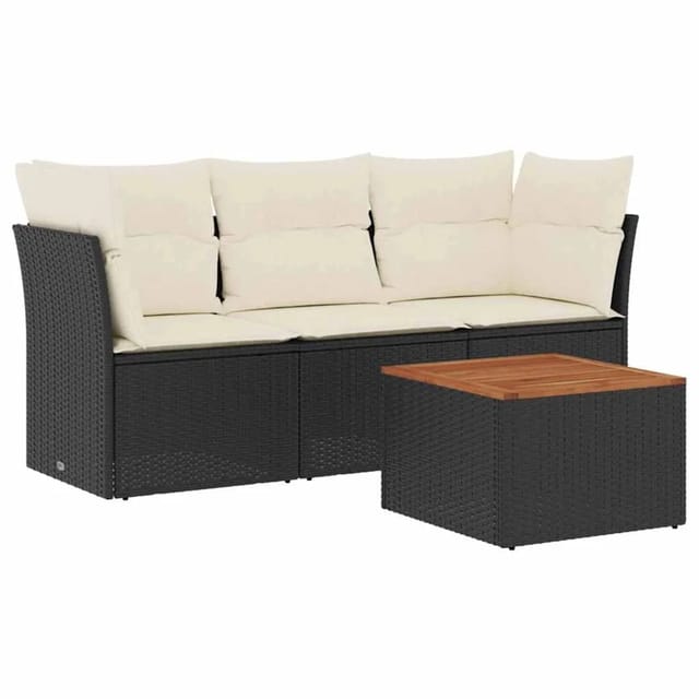 vidaXL 4-Tlg Garten-Sofagarnitur mit Kissen Schwarz Poly Rattan 3255797