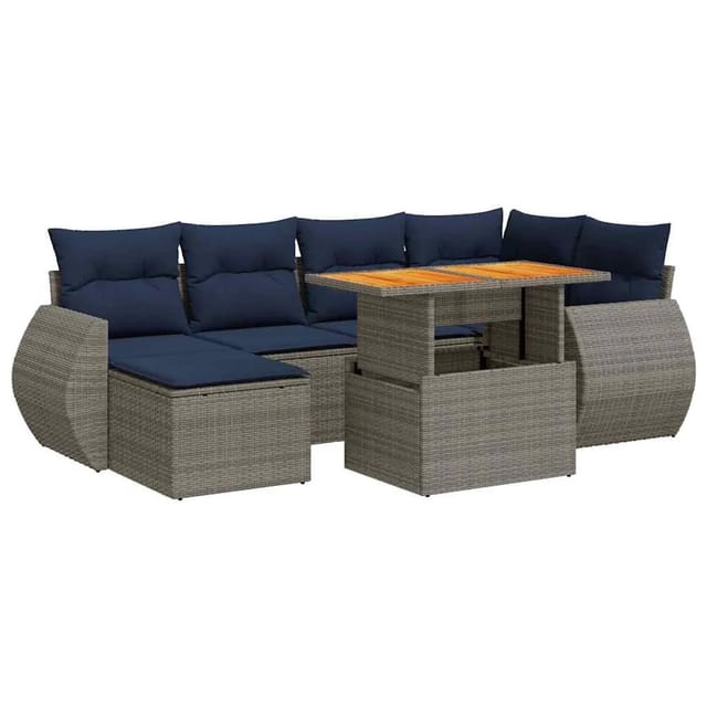 vidaXL 7-Tlg Garten-Sofagarnitur mit Kissen Grau Poly Rattan 3327288