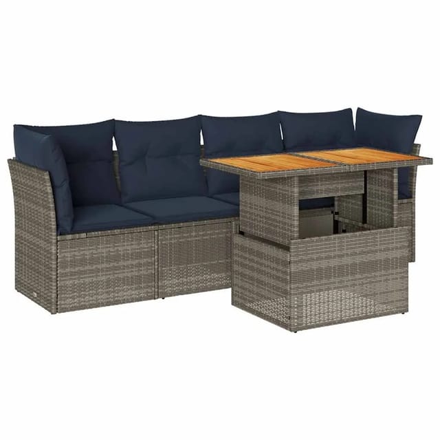 vidaXL 5-Tlg Garten-Sofagarnitur mit Kissen Grau Poly Rattan 3326882