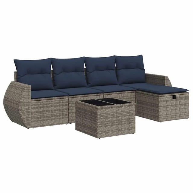 vidaXL 6-Tlg Garten-Sofagarnitur mit Kissen Grau Poly Rattan 3325577
