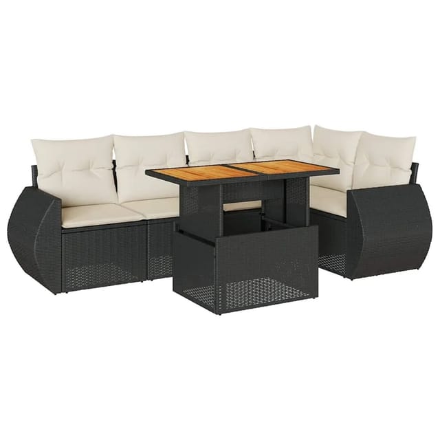 vidaXL 6-Tlg Garten-Sofagarnitur mit Kissen Schwarz Poly Rattan 3327262