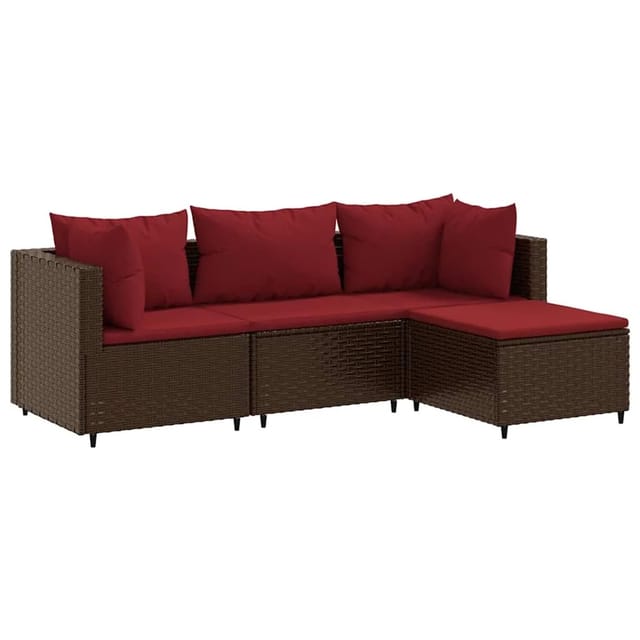 vidaXL 4-Tlg Garten-Lounge-Set mit Kissen Braun Poly Rattan 3308053