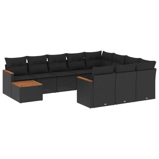 vidaXL 11-Tlg Garten-Sofagarnitur mit Kissen Schwarz Poly Rattan 3226363