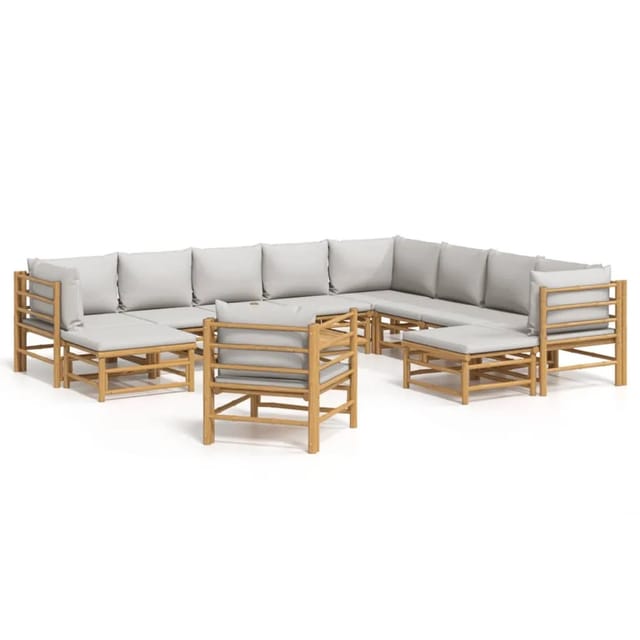 vidaXL 12-Tlg Garten-Lounge-Set mit Hellgrauen Kissen Bambus 3155098