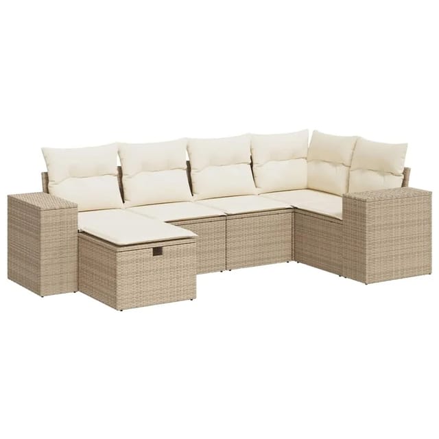 vidaXL 6-Tlg Garten-Sofagarnitur mit Kissen Beige Poly Rattan 3325684
