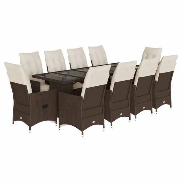 vidaXL 11-Tlg Garten-Bistro-Set mit Kissen Braun Poly Rattan 3277264
