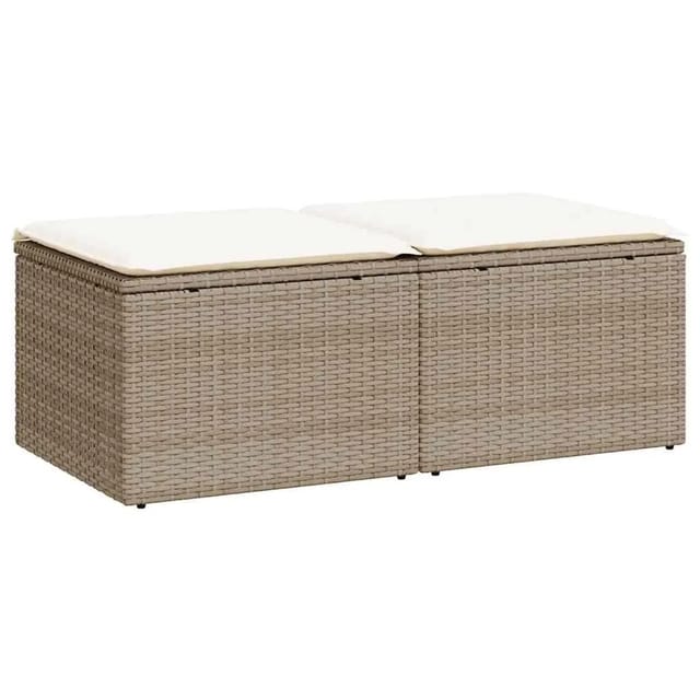 vidaXL 2-Tlg Garten-Sofagarnitur mit Kissen Beige Poly Rattan Akazie 3328661