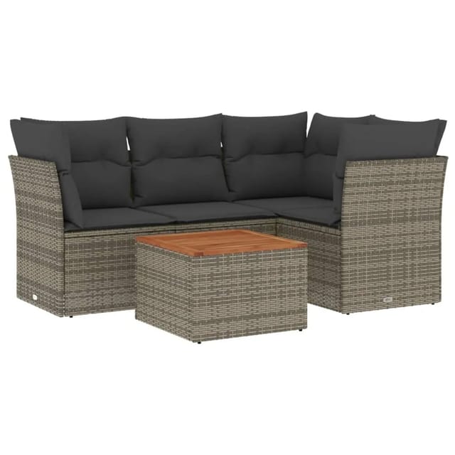 vidaXL 5-Tlg Garten-Sofagarnitur mit Kissen Grau Poly Rattan 3255955