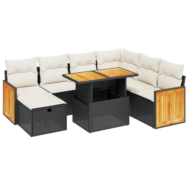vidaXL 8-Tlg Garten-Sofagarnitur mit Kissen Schwarz Poly Rattan 3276262