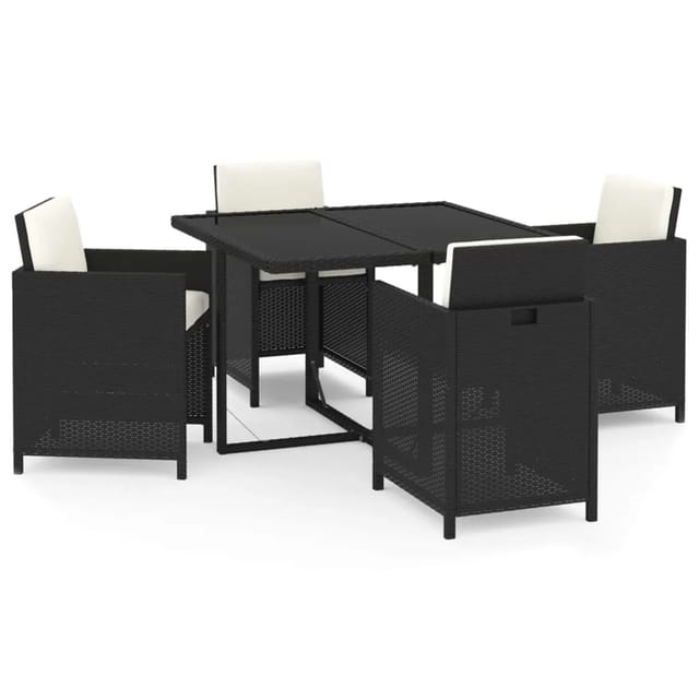 vidaXL 5-Tlg Garten-Essgruppe mit Kissen Poly Rattan Schwarz 3095503