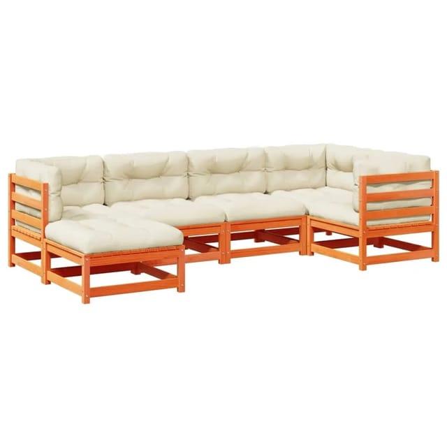 vidaXL 6-Tlg Garten-Sofagarnitur mit Kissen Wachsbraun Kiefernholz 3299524