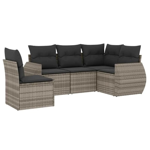 vidaXL 5-Tlg Garten-Sofagarnitur mit Kissen Hellgrau Poly Rattan 3221371