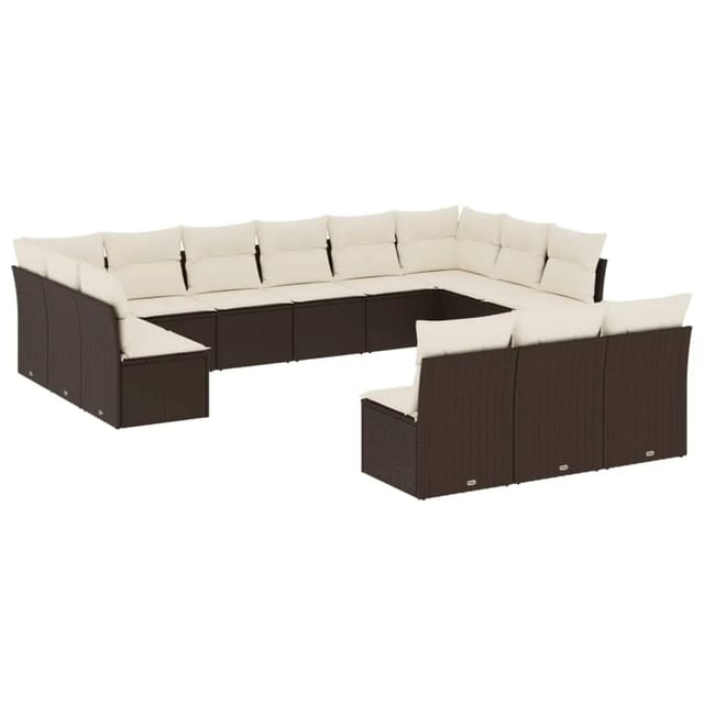 vidaXL 13-Tlg Garten-Sofagarnitur mit Kissen Braun Poly Rattan 3250232