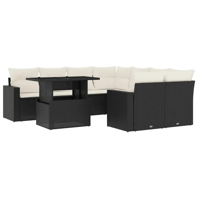 vidaXL 9-Tlg Garten-Sofagarnitur mit Kissen Schwarz Poly Rattan 3267166