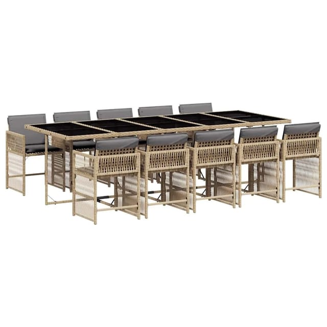 vidaXL 11-Tlg Garten-Essgruppe mit Kissen Beigemischung Poly Rattan 3211656