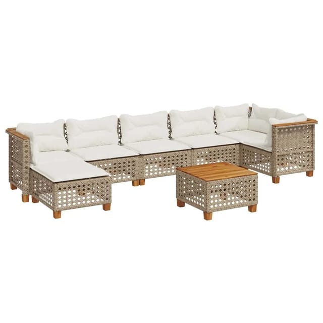 vidaXL 8-Tlg Garten-Sofagarnitur mit Kissen Beige Poly Rattan 3261934