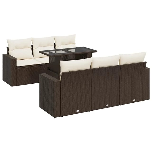 vidaXL 7-Tlg Garten-Sofagarnitur mit Kissen Braun Poly Rattan 3326264
