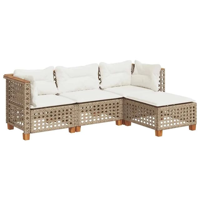 vidaXL 4-Tlg Garten-Sofagarnitur mit Kissen Beige Poly Rattan 3261784