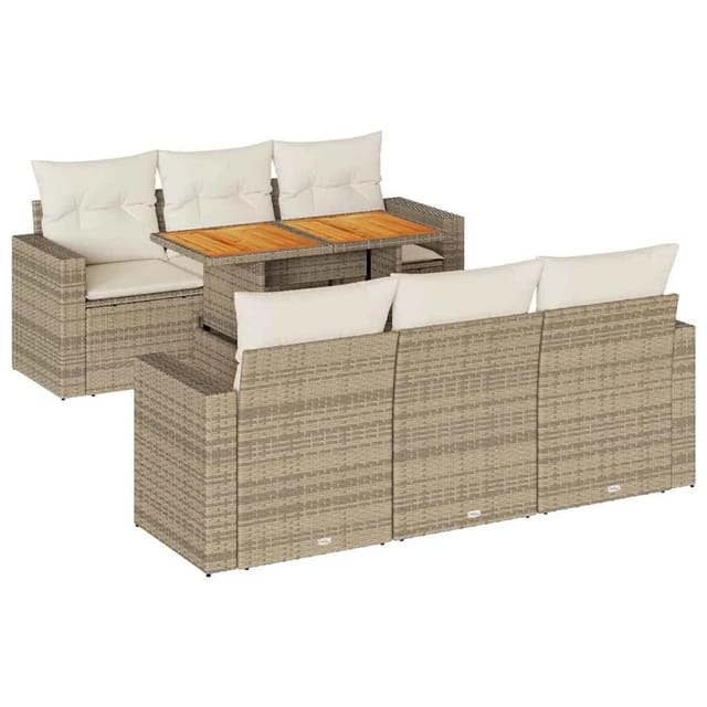 vidaXL 7-Tlg Garten-Sofagarnitur mit Kissen Beige Poly Rattan 3326998