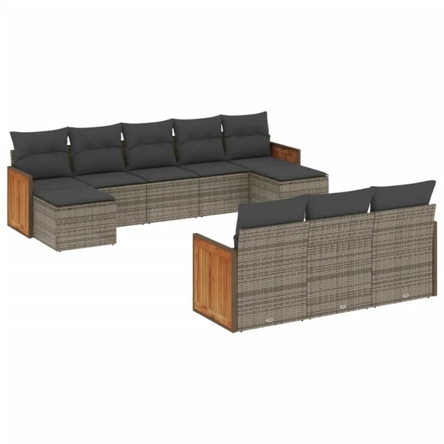 vidaXL 10-Tlg Garten-Sofagarnitur mit Kissen Grau Poly Rattan 3228097