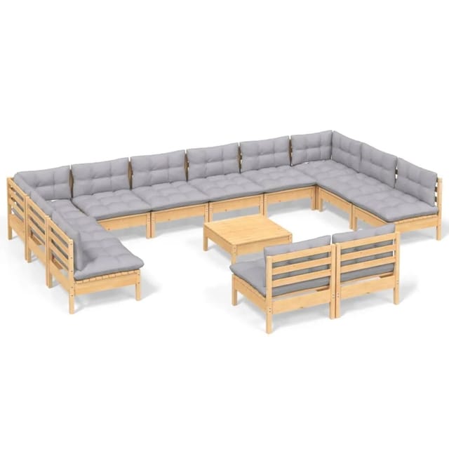 vidaXL 13-Tlg Garten-Lounge-Set mit Grauen Kissen Kiefer Massivholz 3097228