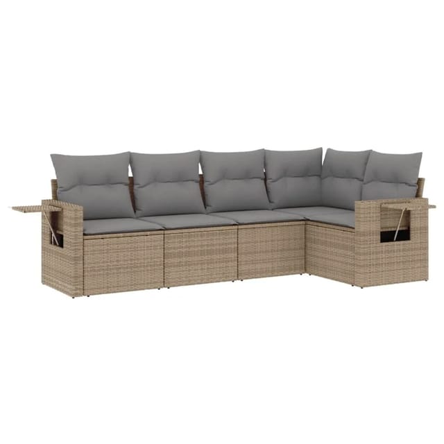 vidaXL 5-Tlg Garten-Sofagarnitur mit Kissen Beige Poly Rattan 3220128