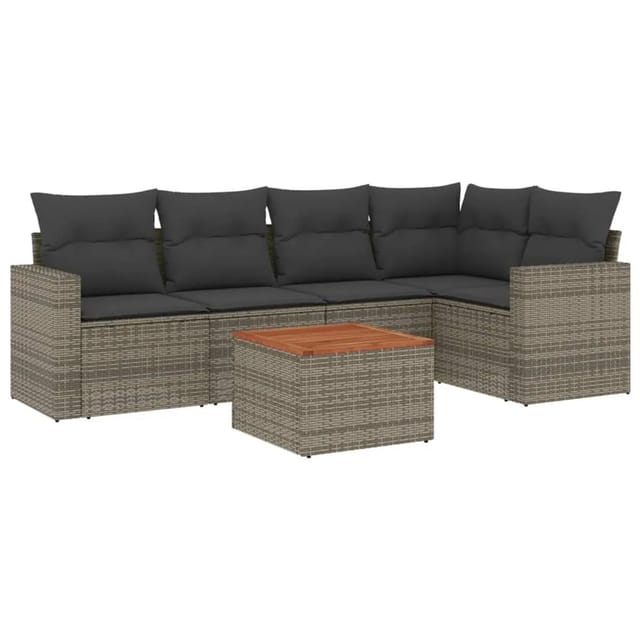 vidaXL 6-Tlg Garten-Sofagarnitur mit Kissen Grau Poly Rattan 3256445